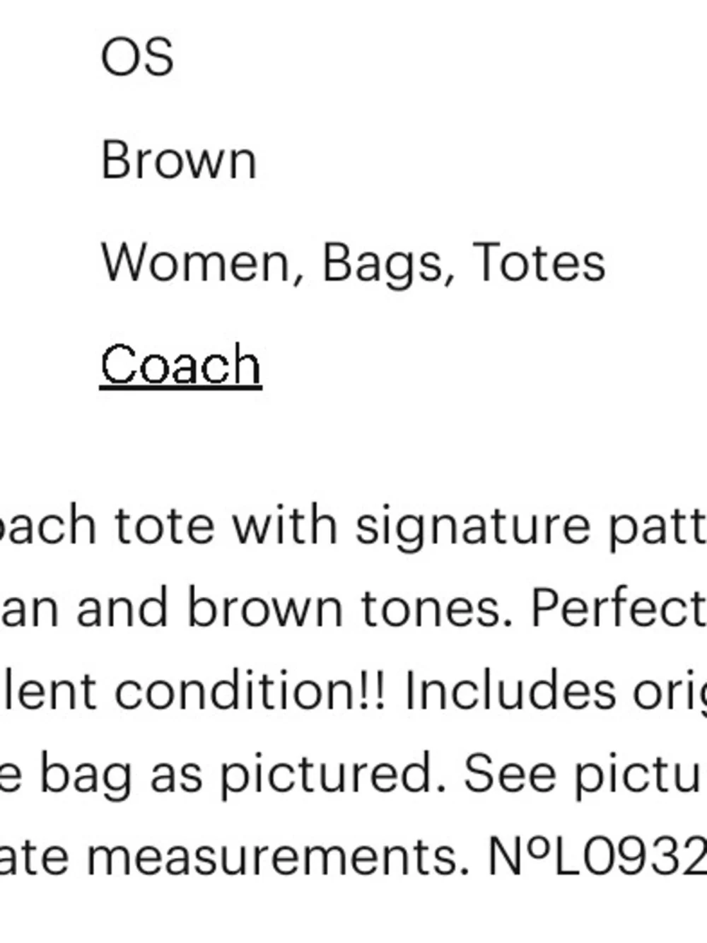 Coach Brown Small C Sig Tote, Shoulder Bag. F14538 Canvas, Leather Straps - Picture 10 of 10